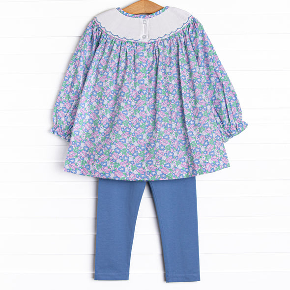 Turkey Thyme Smocked Legging Set, Blue