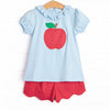 An Apple a Day Applique Ruffle Short Set, Blue and Red