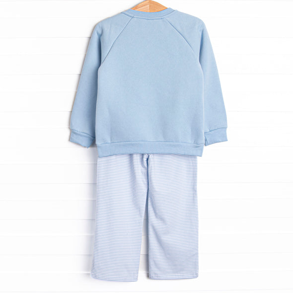 Friday Night Fleece Applique Pant Set, Blue