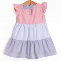Mid-Summer Seersucker Color Block Dress, Blue