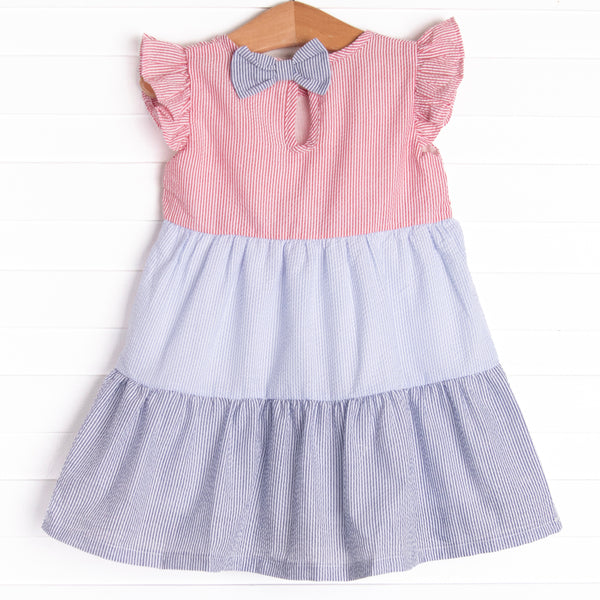 Mid-Summer Seersucker Color Block Dress, Blue