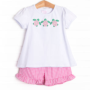 Slow Motion Shuffle Applique Ruffle Short Set, Pink