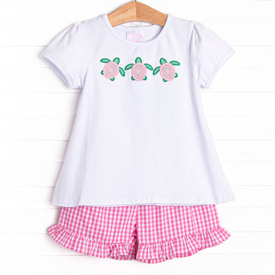 Slow Motion Shuffle Applique Ruffle Short Set, Pink
