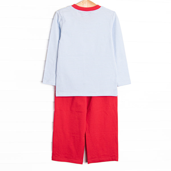 Checking It Twice Applique Pant Set, Blue