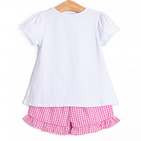 Slow Motion Shuffle Applique Ruffle Short Set, Pink
