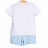Cattails and Cranes Embroidered Short Set, Blue
