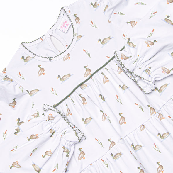 Migrating Mallard Tiered Dress, Green