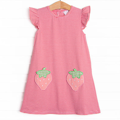Pocketful of Berries Applique Dress, Red