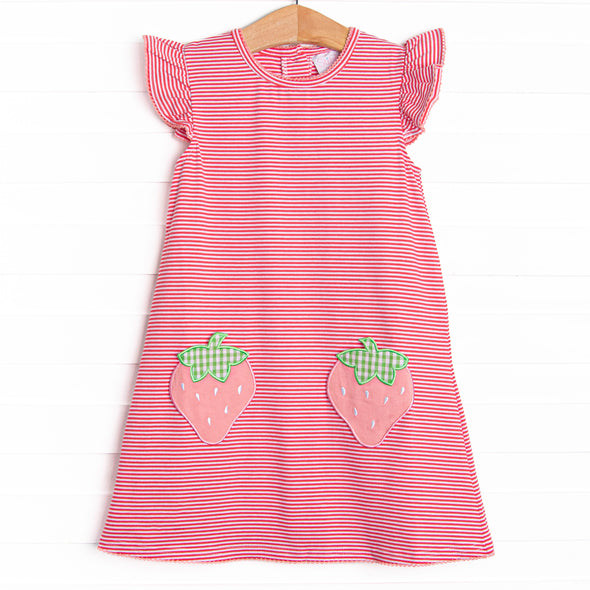 Pocketful of Berries Applique Dress, Red