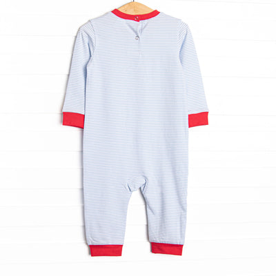 Checking It Twice Applique Romper, Blue