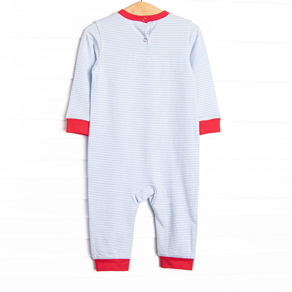 Checking It Twice Applique Romper, Blue