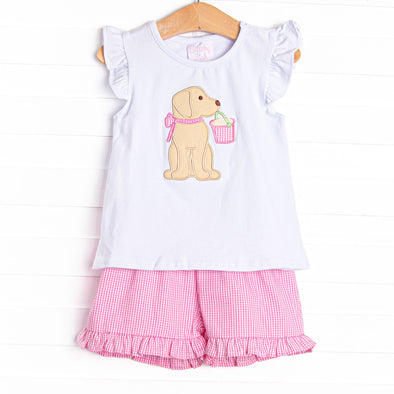 Pups and Pails Applique Ruffle Short Set, Pink