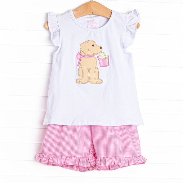 Pups and Pails Applique Ruffle Short Set, Pink