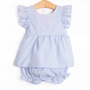 Ava Diaper Set, Blue Seersucker