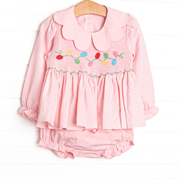 Holiday Glow Smocked Diaper Set, Pink
