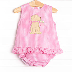 Pups and Pails Applique Ruffle Diaper Set, Pink