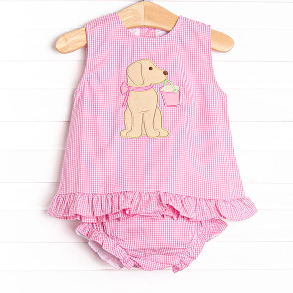 Pups and Pails Applique Ruffle Diaper Set, Pink