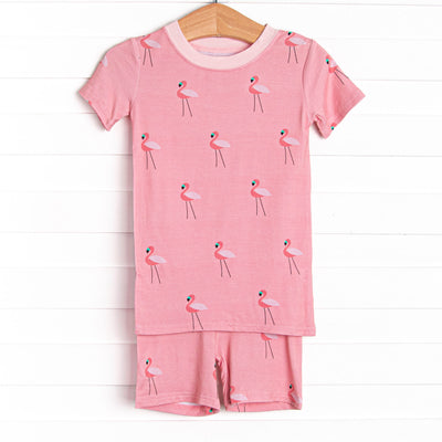 Frills and Flamingos Bamboo Pajama Short Set, Pink