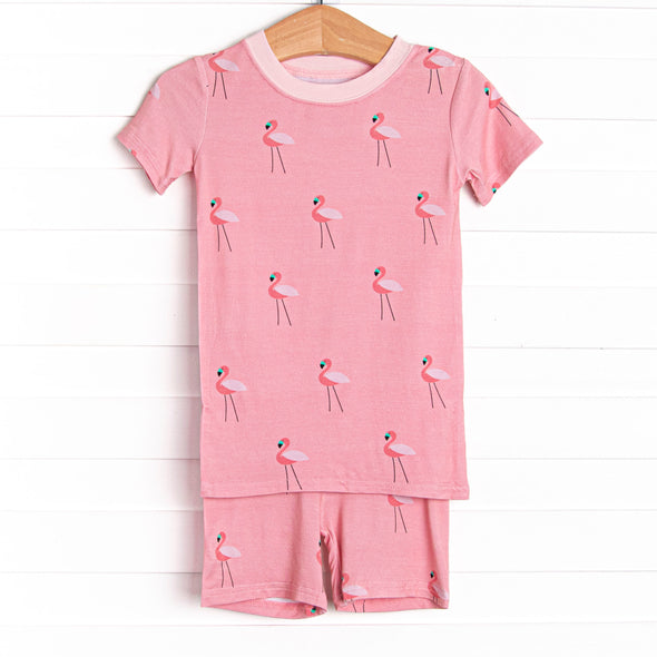 Frills and Flamingos Bamboo Pajama Short Set, Pink
