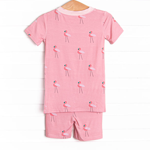 Frills and Flamingos Bamboo Pajama Short Set, Pink