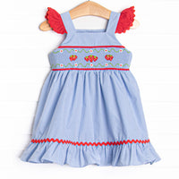 Bitty Dot Berries Smocked Dress, Blue Gingham
