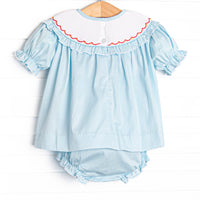 Autumn Gobbles Smocked Diaper Set, Blue Pique