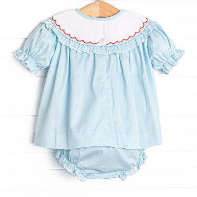 Autumn Gobbles Smocked Diaper Set, Blue Pique