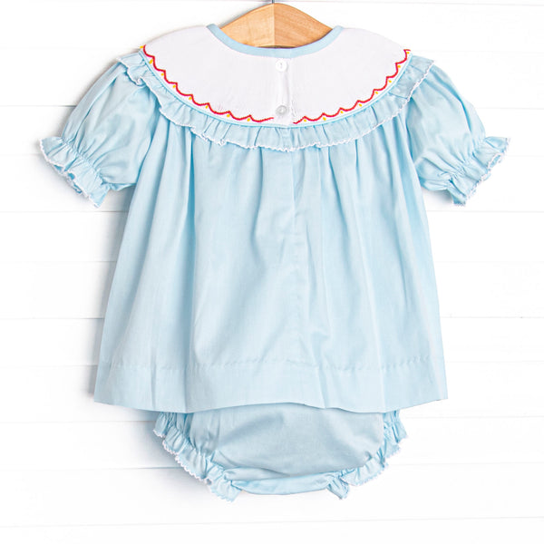 Autumn Gobbles Smocked Diaper Set, Blue Pique