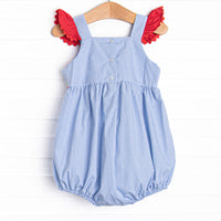 Bitty Dot Berries Smocked Bubble, Blue Gingham