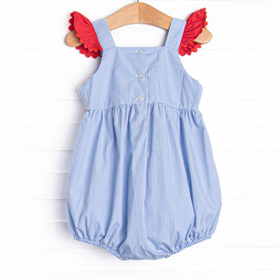 Bitty Dot Berries Smocked Bubble, Blue Gingham