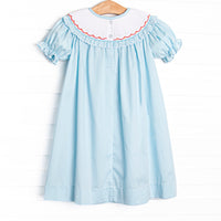 Autumn Gobbles Smocked Bishop Dress, Blue Pique