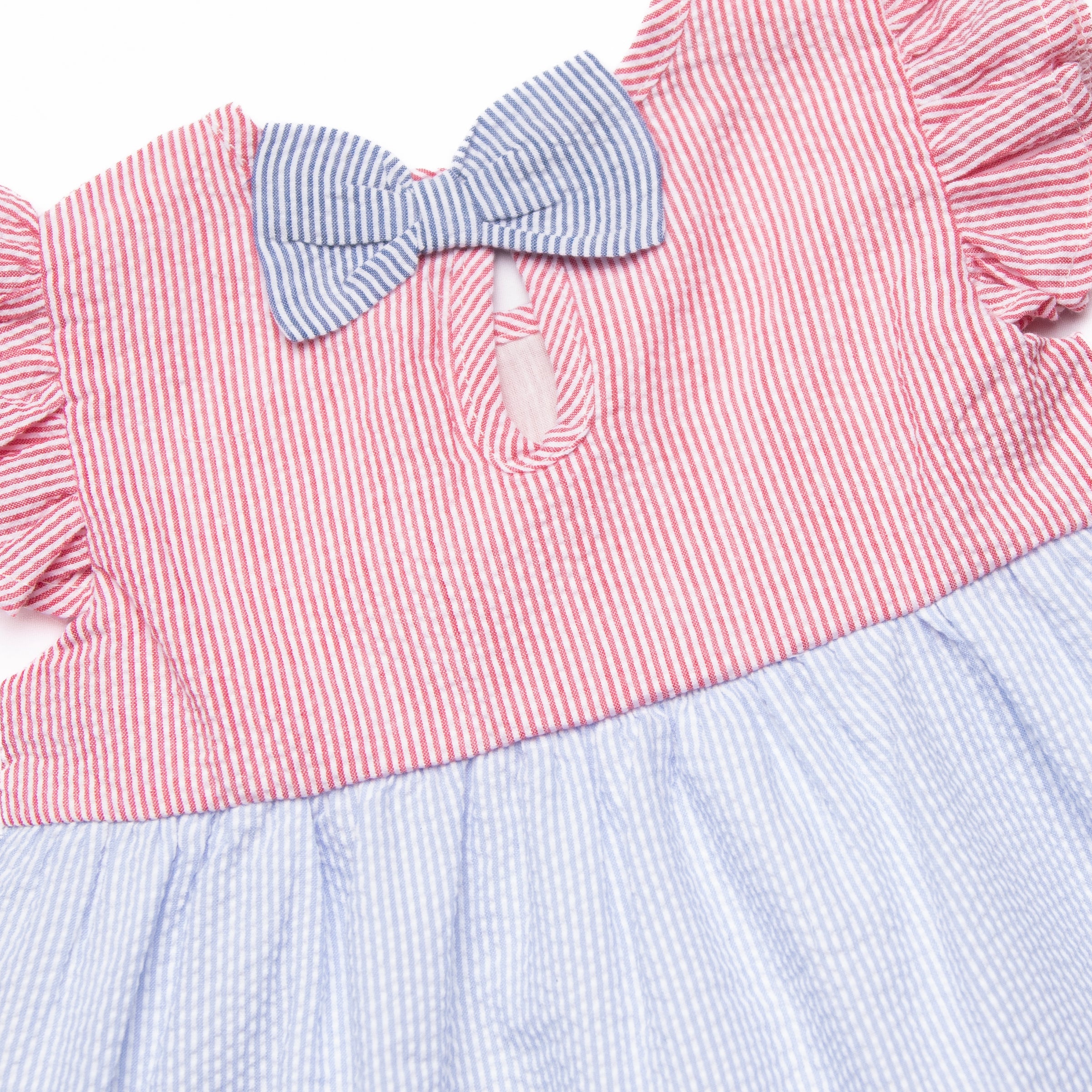 2402 Color:blue Mid-Summer Seersucker Color Block Dress, Blue – Stitchy Fish