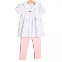 Picked in the Patch Applique Legging Set, Blue Bitty Dot