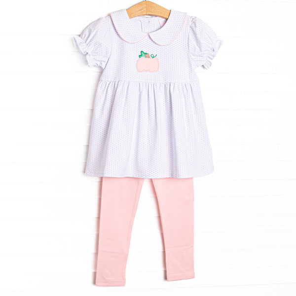 Picked in the Patch Applique Legging Set, Blue Bitty Dot