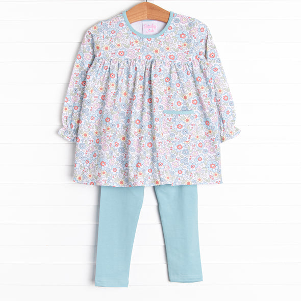 Kaleidoscopic Blossom Legging Set, Blue