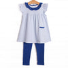 Amelia Flutter Sleeve Legging Set, Royal and Light Blue Stripe