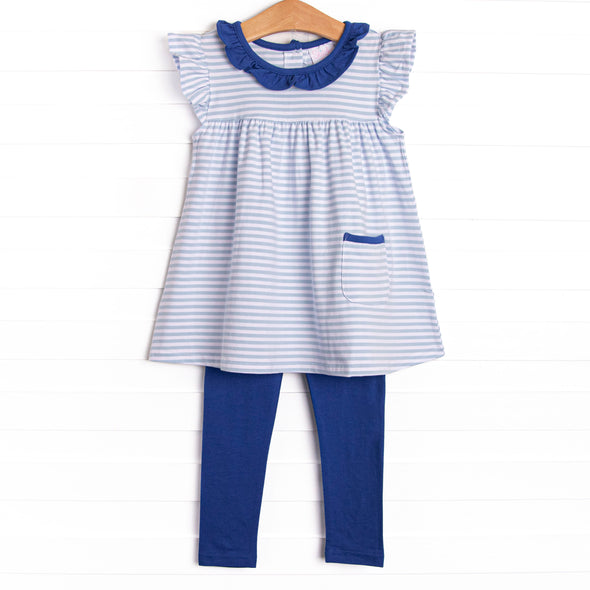 Amelia Flutter Sleeve Legging Set, Royal and Light Blue Stripe
