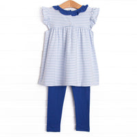 Amelia Flutter Sleeve Legging Set, Royal and Light Blue Stripe