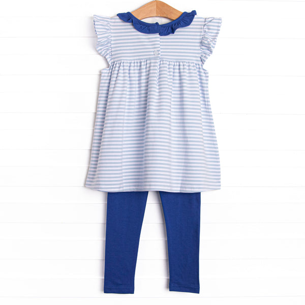 Amelia Flutter Sleeve Legging Set, Royal and Light Blue Stripe