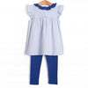 Amelia Flutter Sleeve Legging Set, Royal and Light Blue Stripe