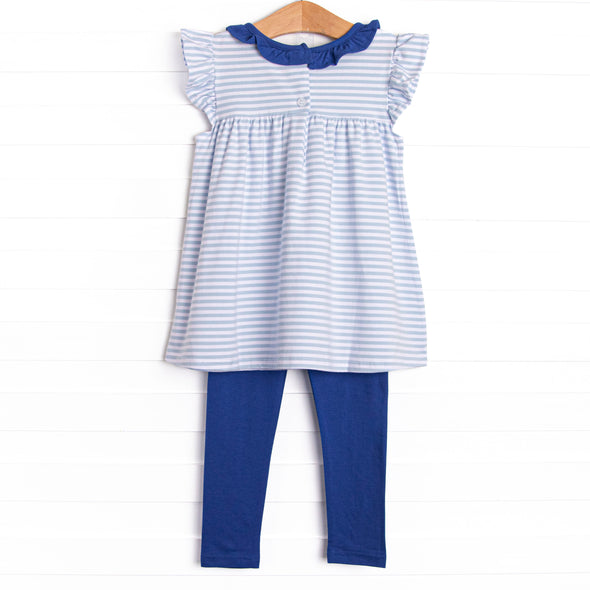 Amelia Flutter Sleeve Legging Set, Royal and Light Blue Stripe
