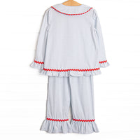 Smocked Santa Ruffle Lounge Set, Blue Stripe