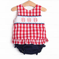 Big League Baller Smocked Diaper Set, Navy