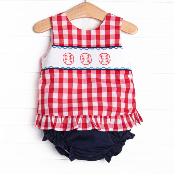 Big League Baller Smocked Diaper Set, Navy
