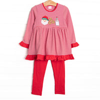 Our Santa's Treat Trio set includes red stripes, red leggings, and the cutest Christmas applique.