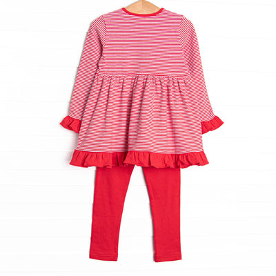 Santa's Treat Trio Applique Ruffle Legging Set, Red