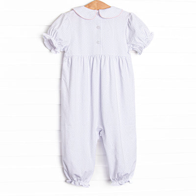 Picked in the Patch Applique Romper, Blue Bitty Dot