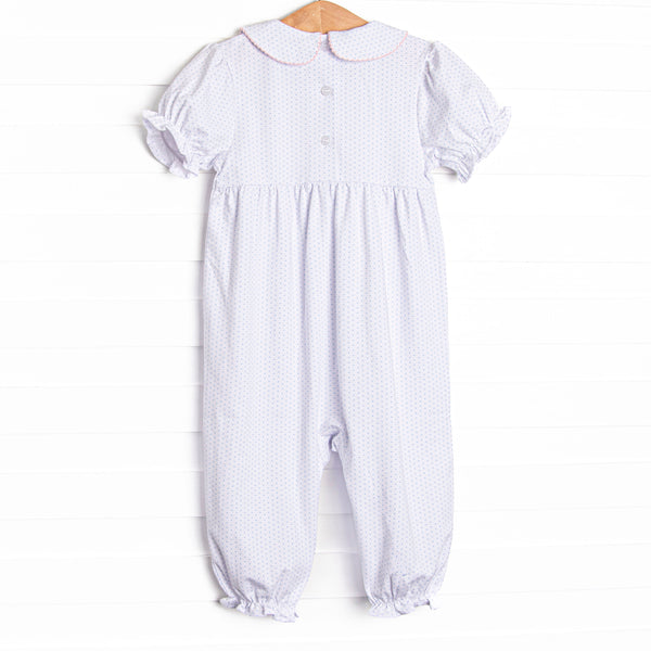 Picked in the Patch Applique Romper, Blue Bitty Dot