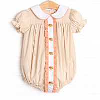 Turkey Trot Embroidered Girl Bubble, Tan