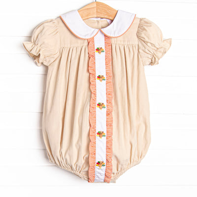 Turkey Trot Embroidered Girl Bubble, Tan